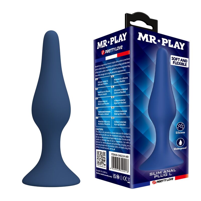 MR PLAY Slim Analplug aus Silikon, Blau, Größe L