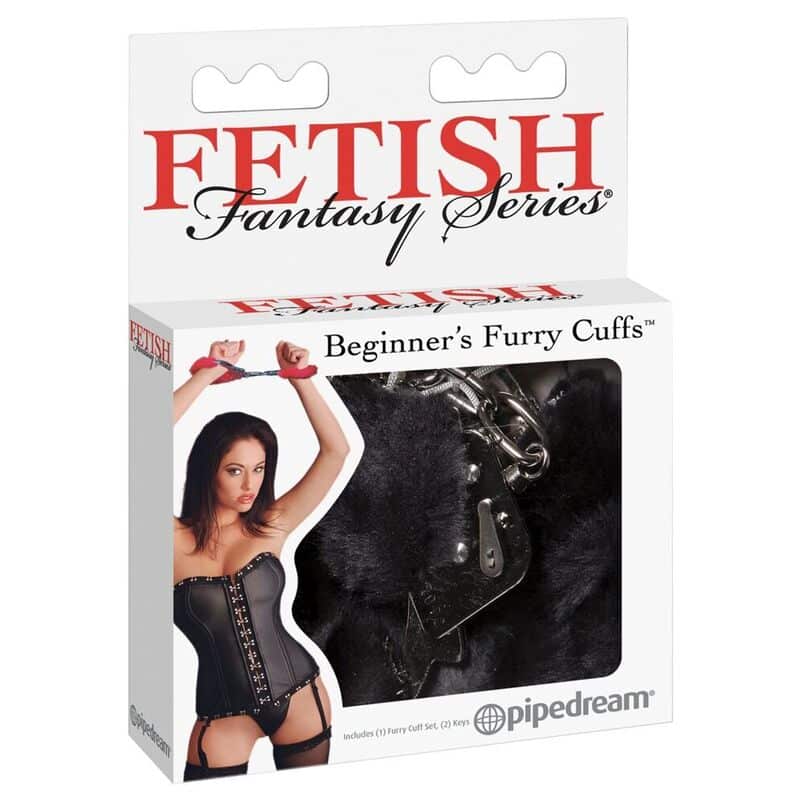 fellhandschellen für bondage mit schnellverschluss in schwarz – fetish fantasy series