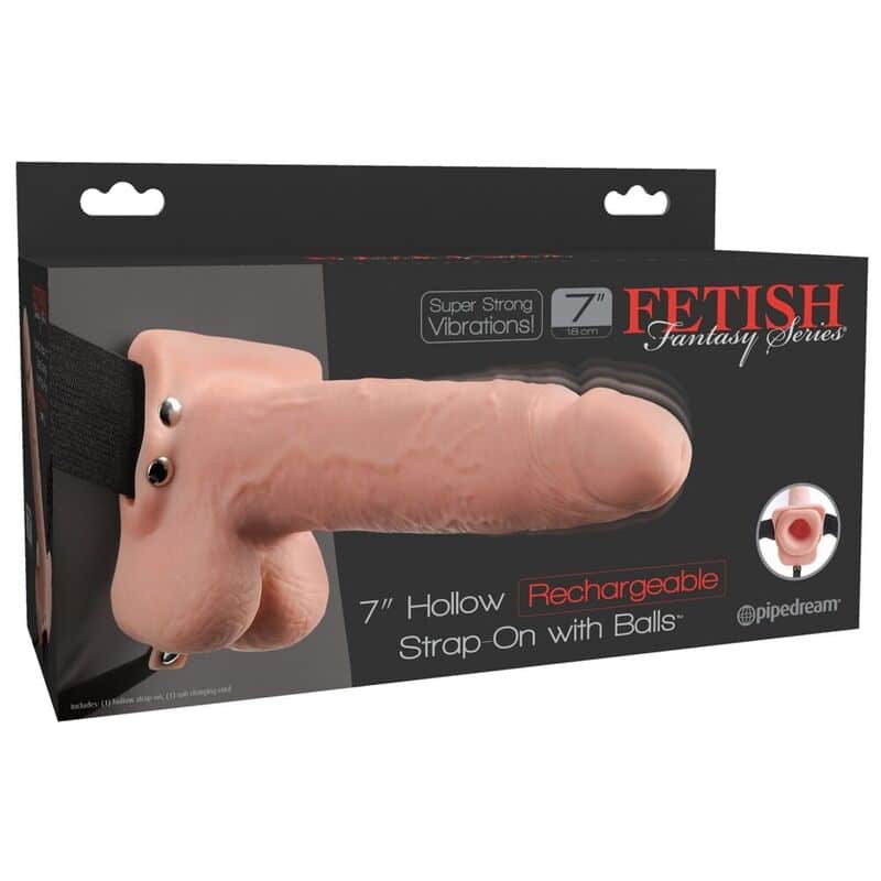 fetish fantasy series realistischer, vibrierender hohl strap on mit hoden, 17,8 cm