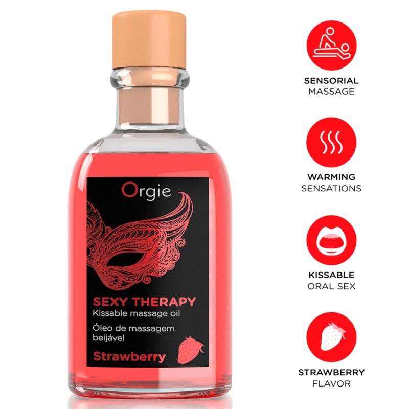 ORGIE Strawberry Kissable Massageöl Set mit Feder und Anleitung