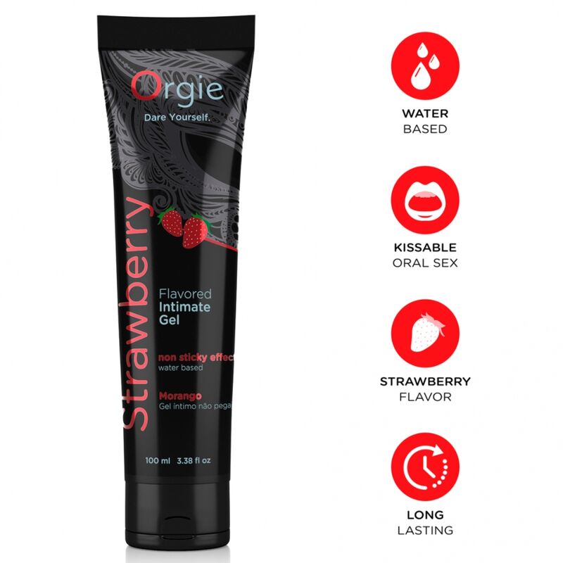 ORGIE Strawberry Kissable Gleitgel auf Wasserbasis, 100 ml