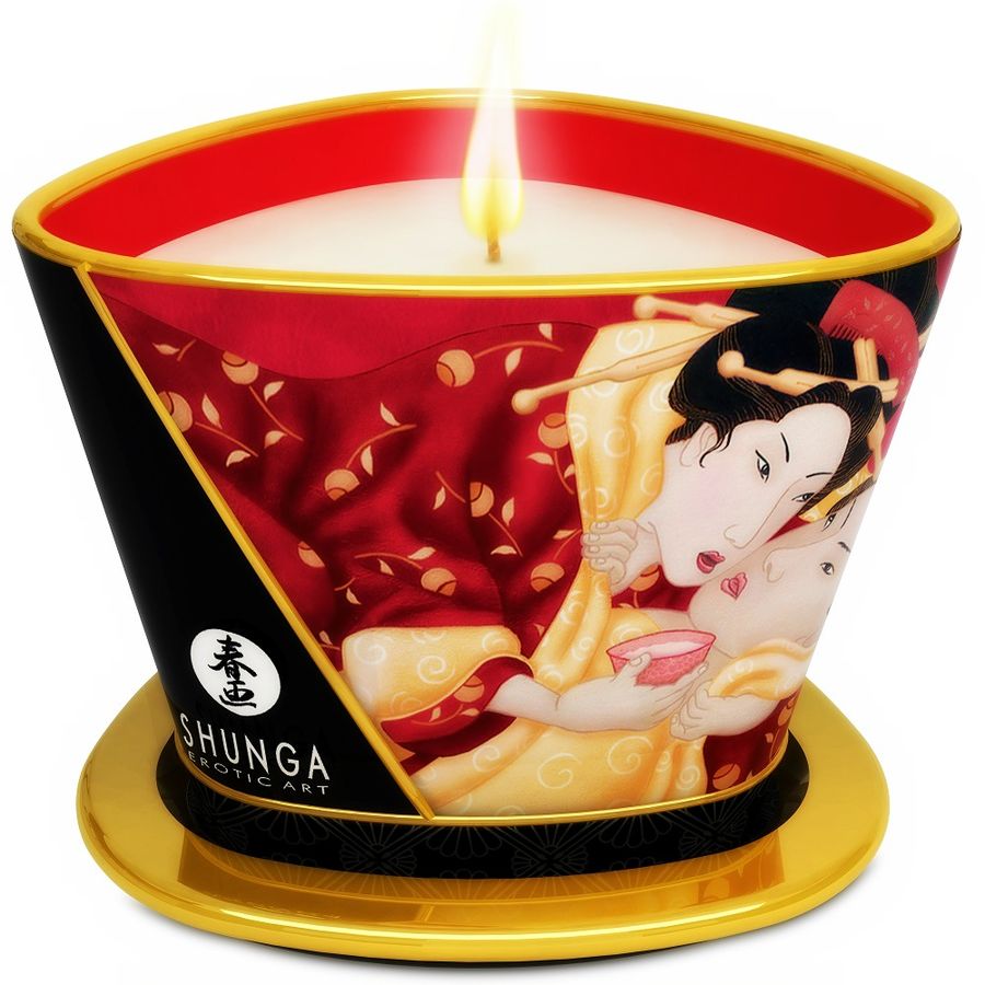 shunga mini caress by candelight erdbeere und cava massagekerze 170 ml