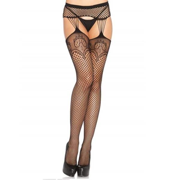 LEG AVENUE schwarze Netzstrümpfe mit Strumpfhaltere effet