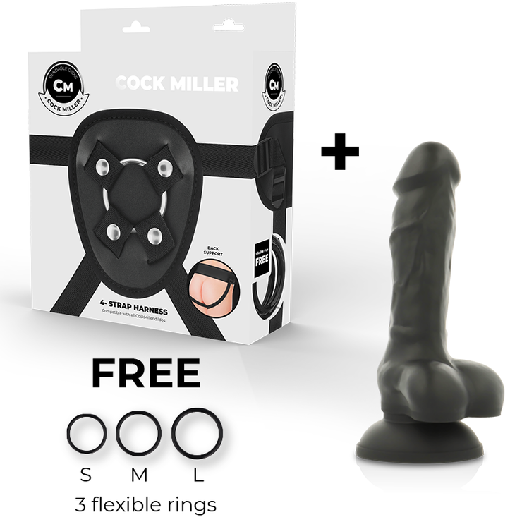 cock miller harness + silikon dichte cocksil artikulierbar schwarz 13 cm